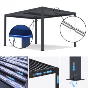 Bioklimatische Pergola mit LED "windsor" aus Aluminium 3 x 4 - grau – Bild 4