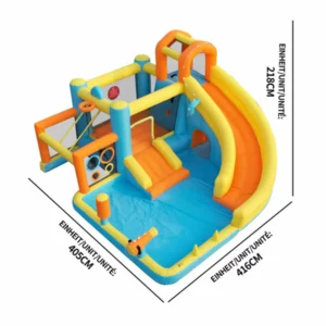 Aufblasbarer Wasserpark für Kinder: Burg, Rutsche und Schwimmbad. Inklusive Gebläse, Maße 405 × 416 × 218 cm, ideal zum Beispiel – Bild 5
