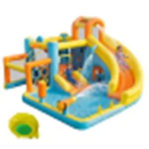 Aufblasbarer Wasserpark für Kinder: Burg, Rutsche und Schwimmbad. Inklusive Gebläse, Maße 405 × 416 × 218 cm, ideal zum Beispiel – Bild 7