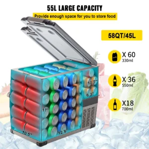 SucceBuy 55L Auto Kühlschrank Mini-Kühlschrank Gefrierschrank Tragbarer Kompressorkühler DC 110-240V Kühlbox für Camping – Bild 3