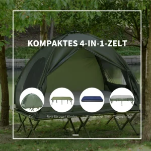 Erhöhtes Campingbett mit Kuppelzelt und Luftmatratze inkl. Pumpe, Taft, Grün, 193 x 136 x 178 cm für Outdoor-Abenteuer – Bild 4