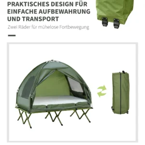 Erhöhtes Campingbett mit Kuppelzelt und Luftmatratze inkl. Pumpe, Taft, Grün, 193 x 136 x 178 cm für Outdoor-Abenteuer – Bild 5