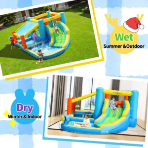 Aufblasbare Wasserrutsche, Hüpfburg mit Überdachung, Planschbecken und Wasserkanonen für Kinder, für draußen im Garten, Sommerspaß – Bild 3
