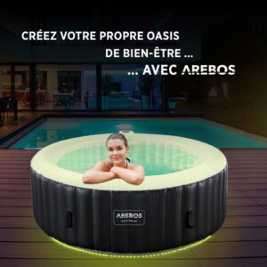 AREBOS Santorini Aufblasbarer Whirlpool 208 cm 6 Personen 130 Massagedüsen 1000 L mit LED – Bild 2