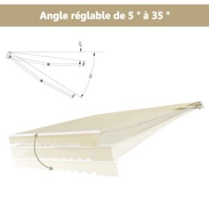 COSTWAY Manuelle Balkonmarkise 3,6 x 3 m mit UV- und wasserbeständigem Stoff, Aluminiumrahmen, Verstellbarer Winkel 5-35° Beige – Bild 1