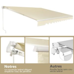 COSTWAY Manuelle Balkonmarkise 3,6 x 3 m mit UV- und wasserbeständigem Stoff, Aluminiumrahmen, Verstellbarer Winkel 5-35° Beige – Bild 3