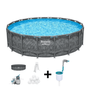 BESTWAY APX 365™ Aufstell-Pool-Set – 549 x 132 cm – Rund (Sandfilter, 250g Polysphere, Leiter) + Skimmer – Bild 1