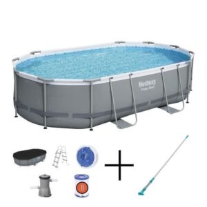 BESTWAY Power Steel™ Aufstellbecken-Set – 488 x 305 x 107 cm – Oval + wiederaufladbarer elektrischer Aquasurge™ Staubsauger – Bild 1