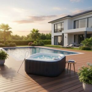 SUNSPA Komplett-Set: Quadratischer aufblasbarer Whirlpool 6 Personen + Zubehör (4 Kopfstützen, Filter, Kescher, Bürste, Matte, Abdeckung) – Bild 2