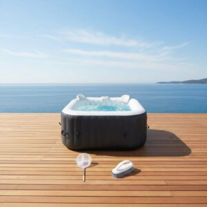SUNSPA Komplett-Set: Quadratischer aufblasbarer Whirlpool 6 Personen + Zubehör (4 Kopfstützen, Filter, Kescher, Bürste, Matte, Abdeckung) – Bild 3