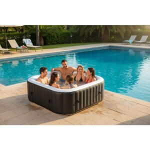 SUNSPA Komplett-Set: Quadratischer aufblasbarer Whirlpool 6 Personen + Zubehör (4 Kopfstützen, Filter, Kescher, Bürste, Matte, Abdeckung) – Bild 4