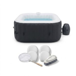 SUNSPA Komplett-Set: Quadratischer aufblasbarer Whirlpool 6 Personen + Zubehör (4 Kopfstützen, Filter, Kescher, Bürste, Matte, Abdeckung) – Bild 1