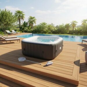 SUNSPA Komplett-Set: Quadratischer aufblasbarer Whirlpool 6 Personen + Zubehör (4 Kopfstützen, Filter, Kescher, Bürste, Matte, Abdeckung) – Bild 5