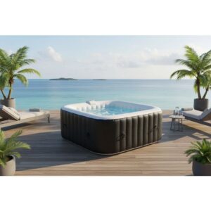 SUNSPA Komplett-Set: Quadratischer aufblasbarer Whirlpool 6 Personen + Zubehör (4 Kopfstützen, Filter, Kescher, Bürste, Matte, Abdeckung) – Bild 6
