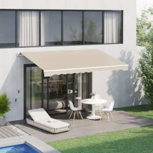 Markise - Outsunny - Manuell einziehbar 395x245 cm Terrasse Kurbel UV-beständig - Aluminium - 395x245 cm - Beige – Bild 3