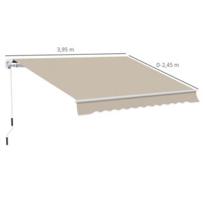 Markise - Outsunny - Manuell einziehbar 395x245 cm Terrasse Kurbel UV-beständig - Aluminium - 395x245 cm - Beige – Bild 5