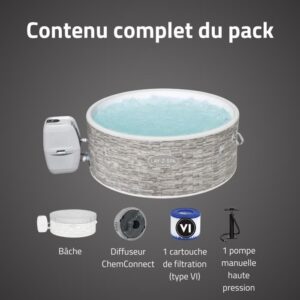 BESTWAY Lay-Z-Spa Vancouver AirJet Plus Aufblasbarer Whirlpool Rund mit WLAN - 3-5 Personen - Steindekor – Bild 6