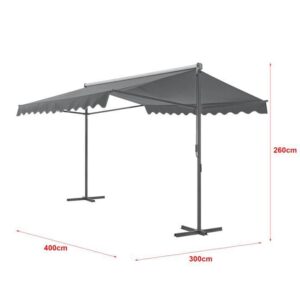 Freistehende Doppelpultmarkise Selenizza 400 x 300 x 260 cm Dunkelgrau – Bild 4