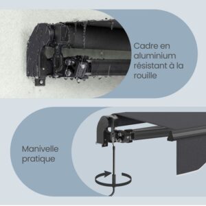 Verstellbare Markise mit Kurbel, UPF 50+, Aluminiumlegierung, 300 x 250 cm, Grau – Bild 5