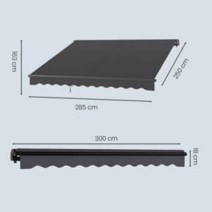 Verstellbare Markise mit Kurbel, UPF 50+, Aluminiumlegierung, 300 x 250 cm, Grau – Bild 6