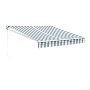 Markise SAULE 2,95 × 2,5 m - Gestreifter Stoff weiß/grau und weißes Gestell – Bild 1