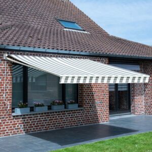 Markise SAULE 2,95 × 2,5 m - Gestreifter Stoff weiß/grau und weißes Gestell – Bild 6