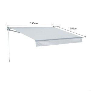 Markise SAULE 2,95 × 2,5 m - Gestreifter Stoff weiß/grau und weißes Gestell – Bild 5
