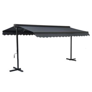 Doppelpultmarkise mit Vollkassette 3 x 4 m aus Aluminium Anthrazitgrau - Oviala – Bild 4