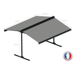 Doppelpultmarkise manuell 4x2x3 m - Grauer Stoff und texturiertes anthrazitgraues Gestell - GARDEN OMBRAZUR – Bild 4